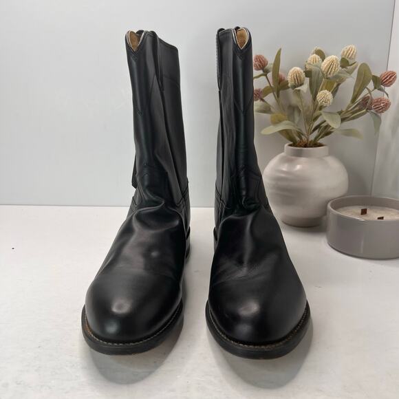 Justin Classic Roper Western Cowboy Leather Boots Black Men's 12E - Picture 2 of 9